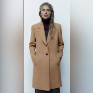 Zara Camel Single-Breasted Wool-Blend Coat